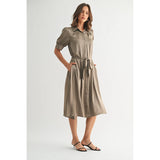 FUN2FUN - SATIN PLEATS DETAIL TIE WAIST SHIRT DRESS