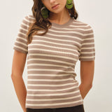 Be Cool - CLASSIC STRIPED CREWNECK SHORT SLEEVE SWEATER