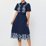 Current Air - Embroidered Button Down Midi Dress