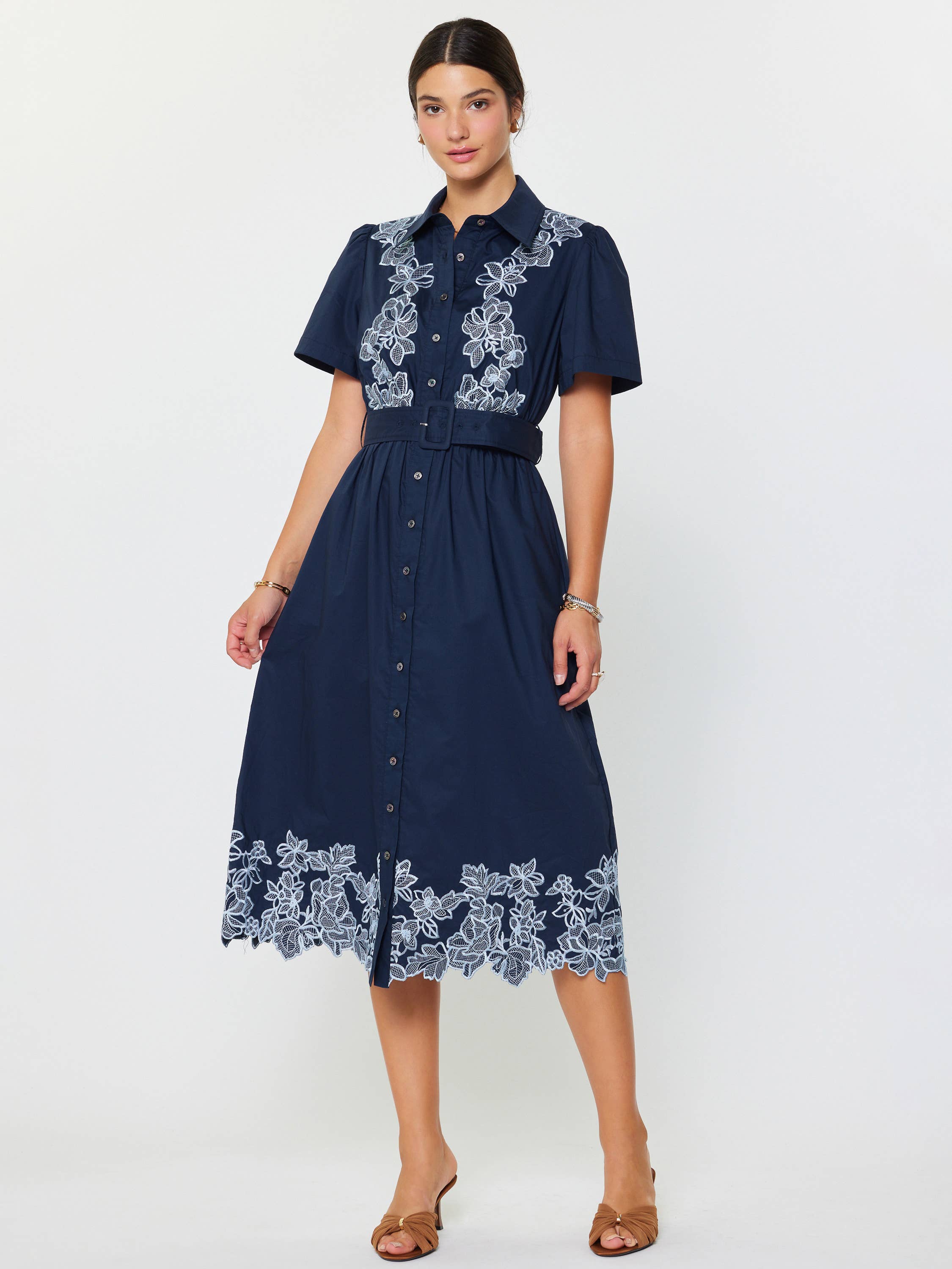 Current Air - Embroidered Button Down Midi Dress