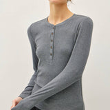 Be Cool - Modal Classic Ribbed Longsleeve Henley Basic Top