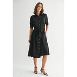 FUN2FUN - SATIN PLEATS DETAIL TIE WAIST SHIRT DRESS