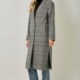 Mystree Houndstooth Plaid Long Coat