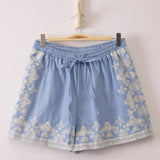 VERY J -Washed Chambray Embroidered Shorts
