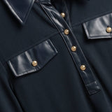Current Air - Ribbed Knit Faux Leather Polo Top