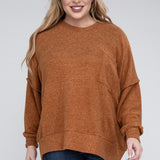 Brushed Melange Drop Shoulder Sweater, Various Colors, Zenana (Plus only)