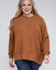 Brushed Melange Drop Shoulder Sweater, Various Colors, Zenana (Plus only)