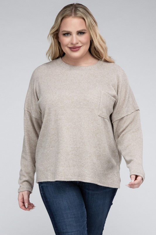 Ribbed Brushed Melange Sweater, Various Colors, Zenana