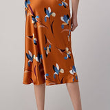 Hashttag - Floral Print Satin Bias Skirt