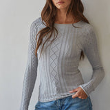 By Together Knit Seamless Round Neck Long Sleeve Jacquard Top