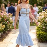 BABY PINK - Sweetheart Neckline Midi Dress with Lace Trim Detai