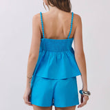TCEC-Beaded Strap Peplum Sleeveless Top