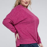 Brushed Melange Drop Shoulder Sweater, Various Colors, Zenana (Plus only)