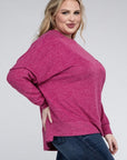 Brushed Melange Drop Shoulder Sweater, Various Colors, Zenana (Plus only)