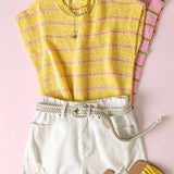 VERY J -Striped Knit Sweater Vest Top