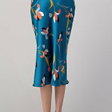Hashttag - Floral Print Satin Bias Skirt