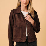 Sunday Edition by LE LIS - Shirt Collar Cropped Faux Suede Button Down Jacket