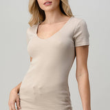 V Neck Double Layered Short Sleeve Top, Hashttag