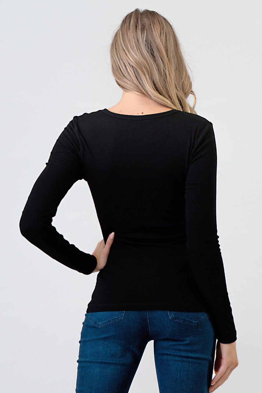 Hashttag - Ribbed Henley Long Sleeve Top