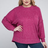 Brushed Melange Drop Shoulder Sweater, Various Colors, Zenana (Plus only)