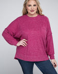 Brushed Melange Drop Shoulder Sweater, Various Colors, Zenana (Plus only)