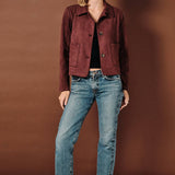Sunday Edition by LE LIS - Shirt Collar Cropped Faux Suede Button Down Jacket