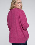 Brushed Melange Drop Shoulder Sweater, Various Colors, Zenana (Plus only)