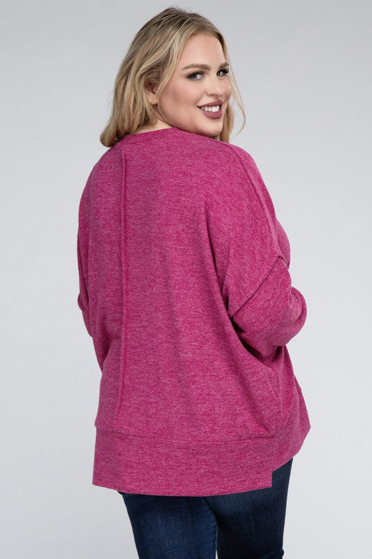 Brushed Melange Drop Shoulder Sweater, Various Colors, Zenana (Plus only)