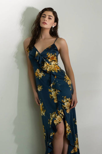 Moon River - FLORAL SLEEVELESS RUFFLE WRAP MAXI DRESS