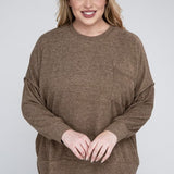 Brushed Melange Drop Shoulder Sweater, Various Colors, Zenana (Plus only)