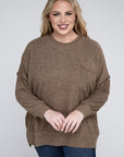 Brushed Melange Drop Shoulder Sweater, Various Colors, Zenana (Plus only)