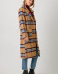 Mystree Fuzzy Plaid Long Coat