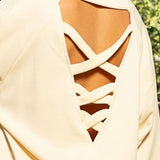 POL Back Cross Strap Detail Balloon Sleeve Sweatshirt