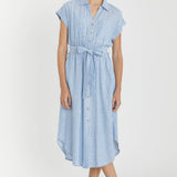 Be Cool - Striped Utility Style Shirt Dress with Waist Tie