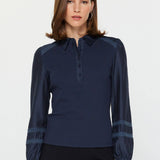 Current Air - Mixed Media Polo Knit Top