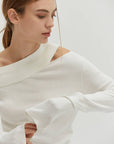 Crescent  Ingrid One Shoulder Rib Top (White)