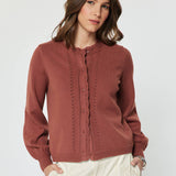 Current Air - Pointelle Button Up Long Sleeve Sweater Cardigan