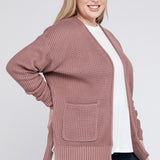 Waffle Open Cardigan Sweater, Various Colors, Zenana (Plus size only)