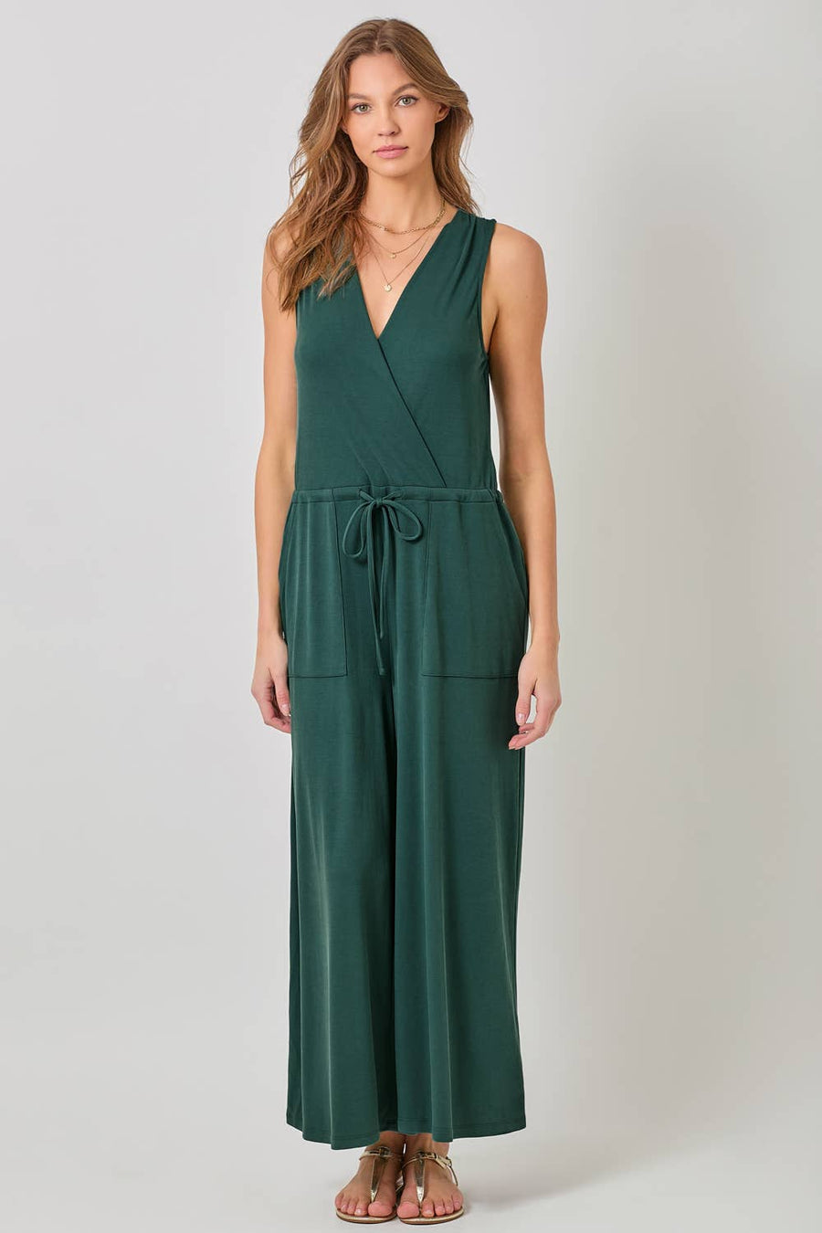 Mystree - Modal Ribbed Surplice Neck Jumpsuit