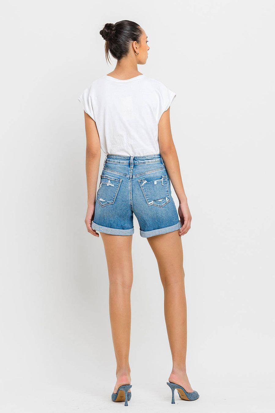 VERVET by FLYING MONKEY - HIGH RISE DOUBLE CUFF SHORTS