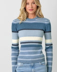 Mystree Color Block Striped Sweater Top