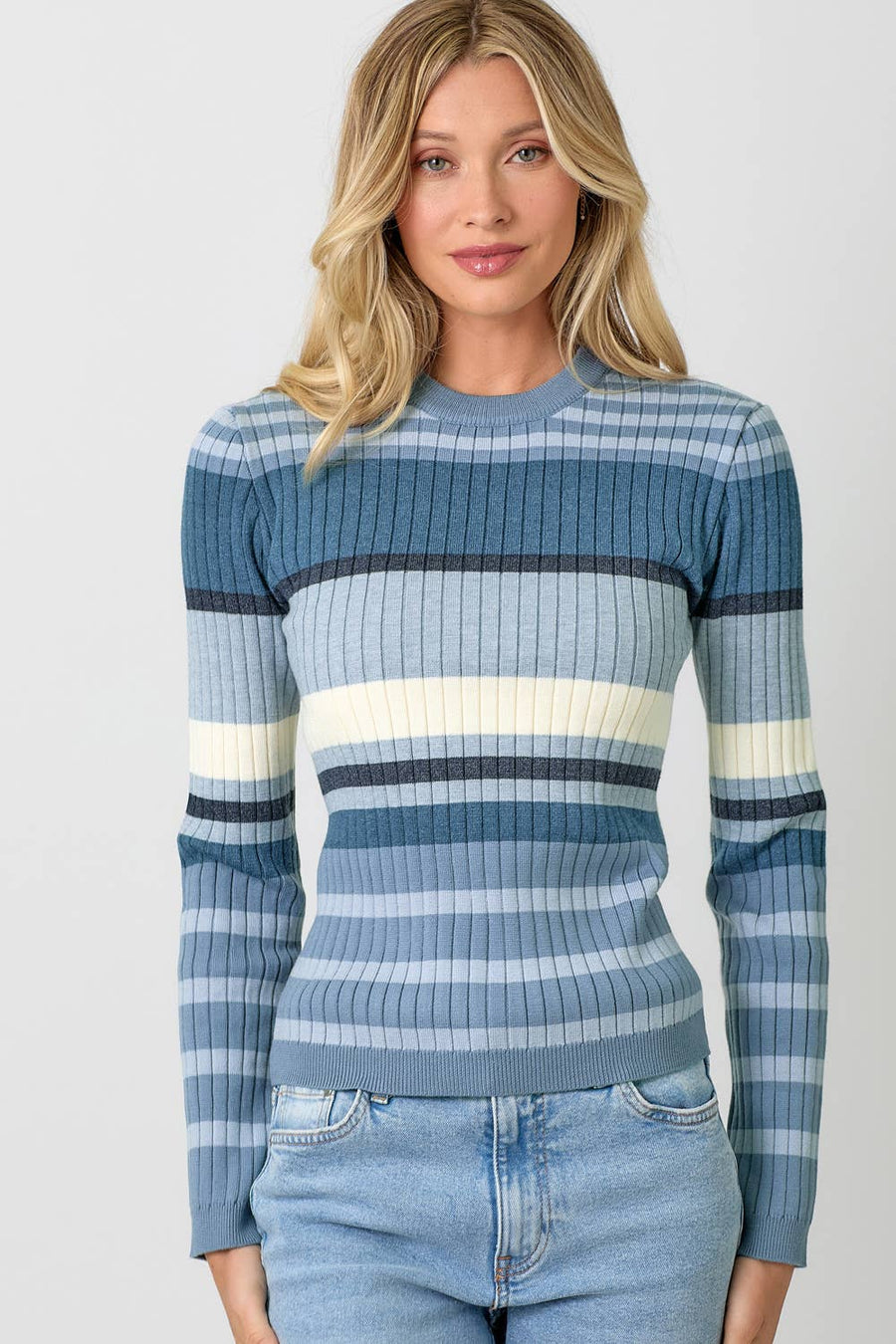 Mystree Color Block Striped Sweater Top