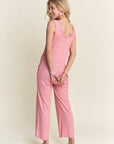 ADORA Ribbed V-Neck Wide Leg Jumpsuit with Pockets