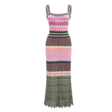 Boho Brown - Vibrant Knitted Geometric Maxi Dress