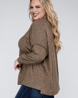 Brushed Melange Drop Shoulder Sweater, Various Colors, Zenana (Plus only)