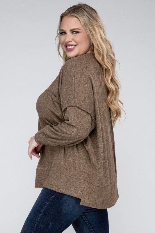 Brushed Melange Drop Shoulder Sweater, Various Colors, Zenana (Plus only)