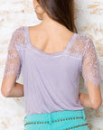 Pol Clothing - 1/2 lace sleeve v-neck tee