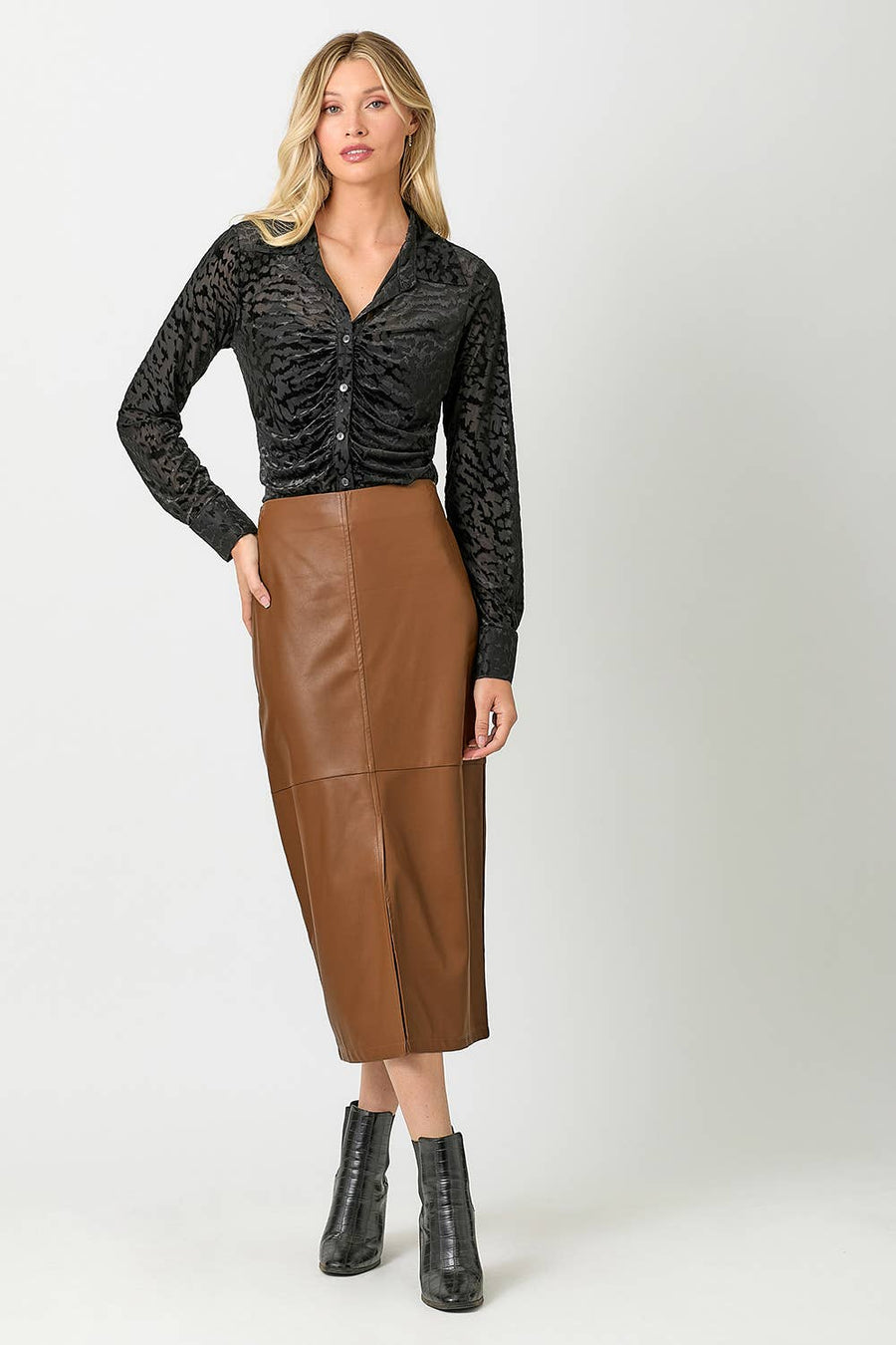 Mystree  Leather Midi Skirt