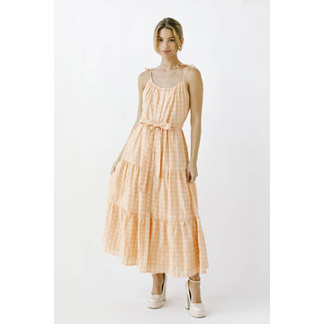 STORIA - MONOCHROMATIC PLAID RUFFLED MIDI DRESS