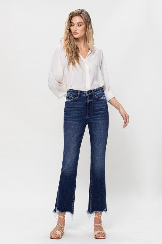 High Rise Distressed Hem Kick Flare Jeans, Vervet by Flying Monkey